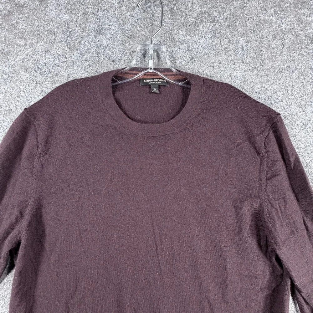 Banana Republic Sweater Mens XL Maroon Wool Crew Neck Ribbed Hem‎ Long Sleeve